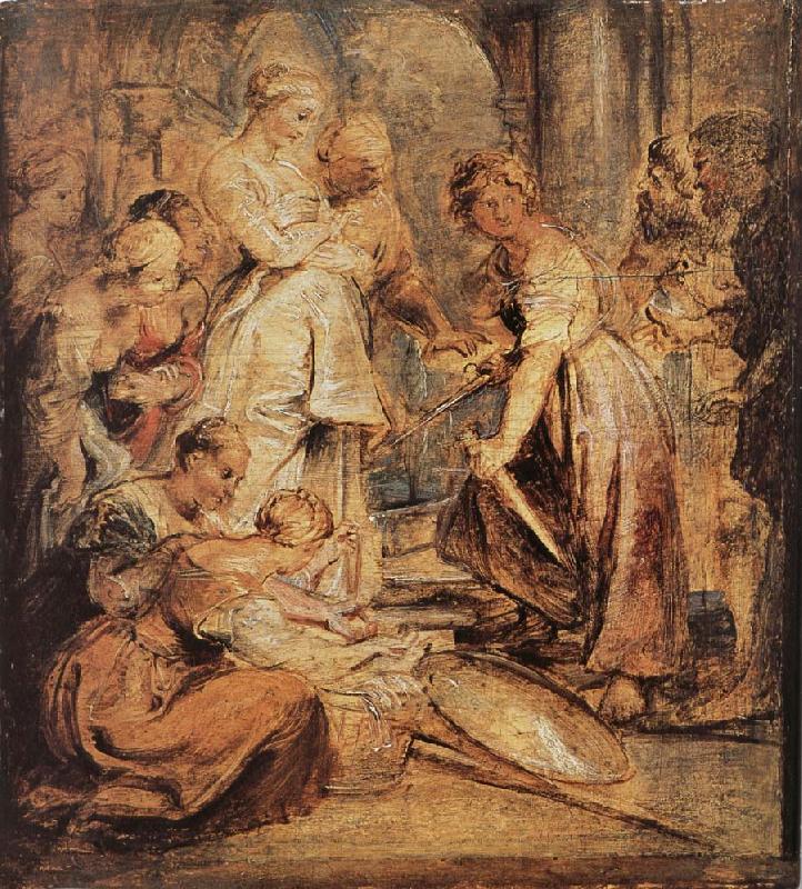 Peter Paul Rubens Aklixi standing between her daughters China oil painting art